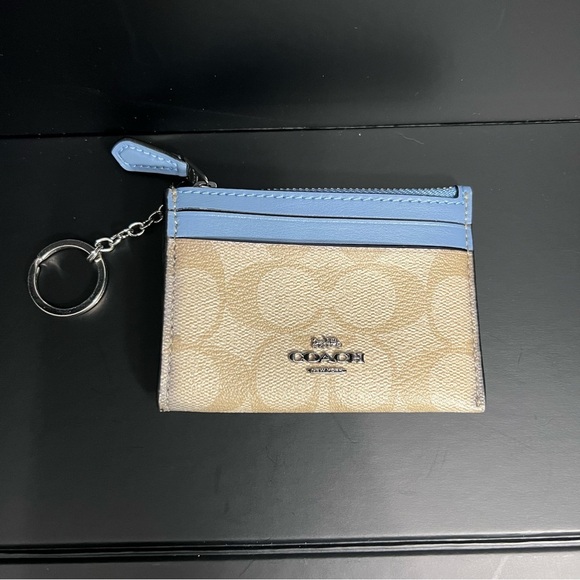 Coach Handbags - Coach Tan and Blue Keychain Wallet
